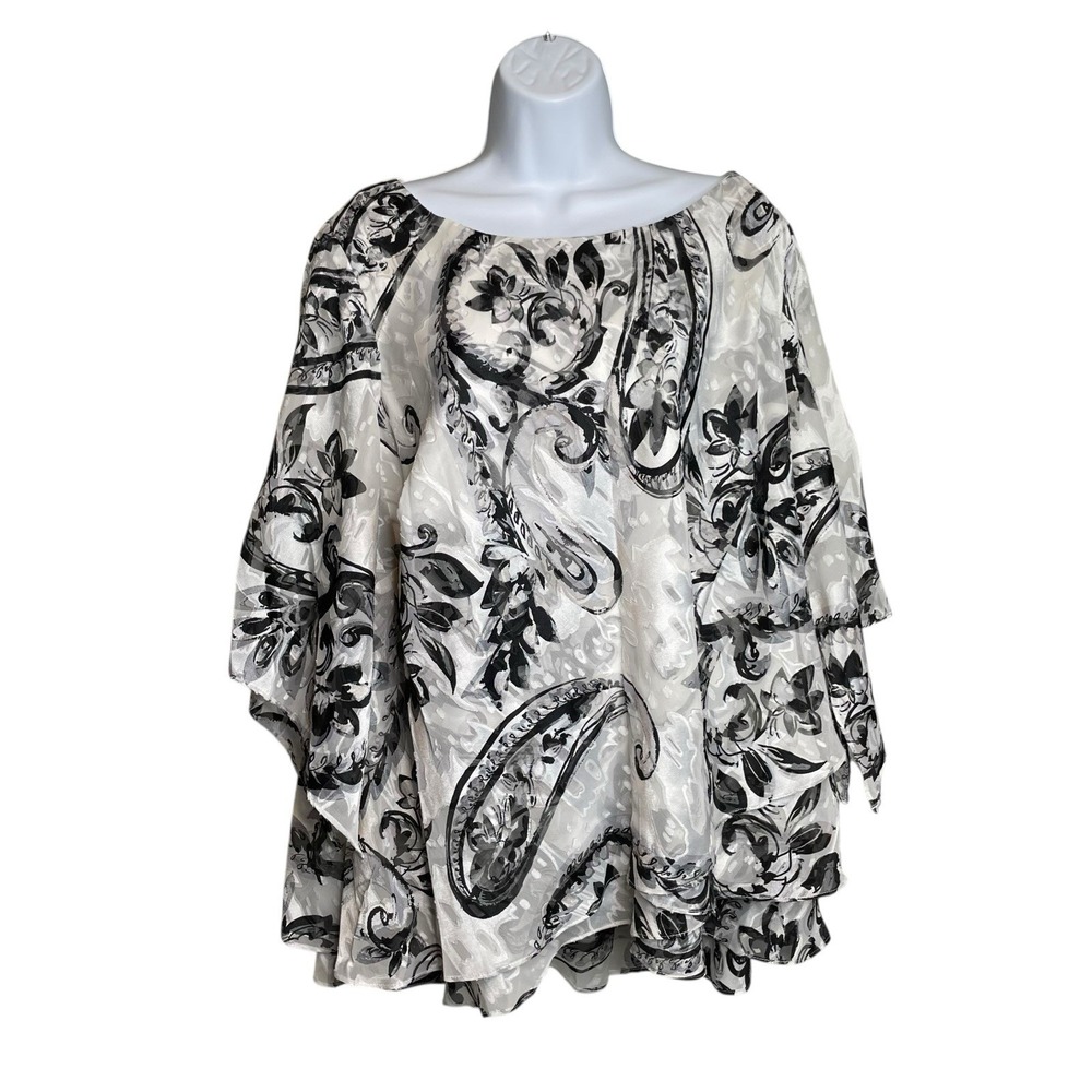 Alex Evenings Womens White Black Tiered Chiffon Evening Top Est. Size 2X Dressy